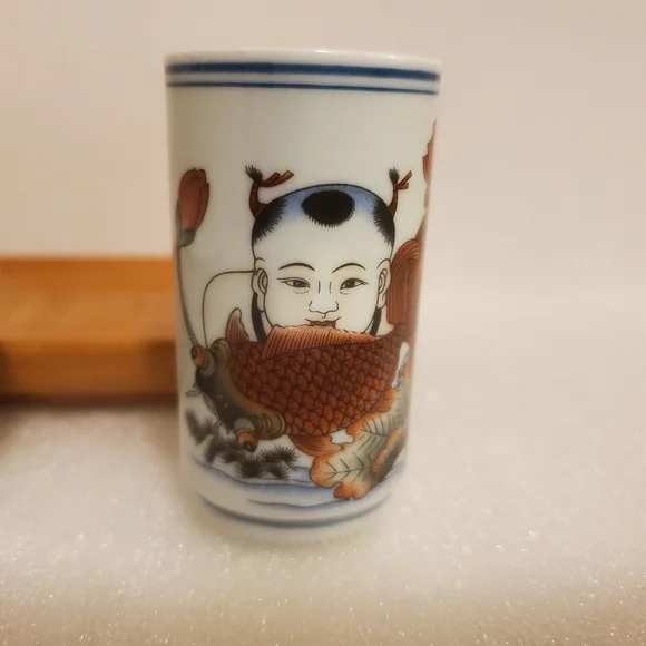 Japanese Antique Sake Tea Set With Traditional Serving Tray Cup Glass Porcelain
